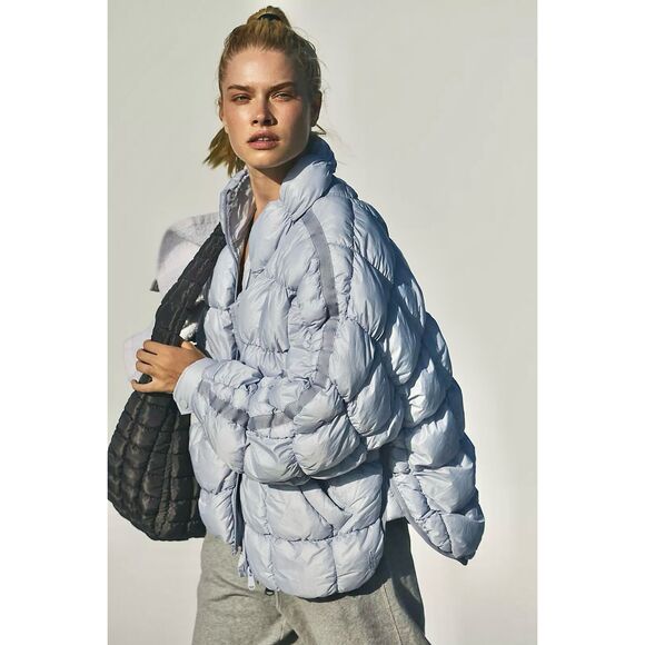 Free People Movement Scrunchy Glossy Pippa Packable Puffer Jacket size S Blue - Picture 1 of 16